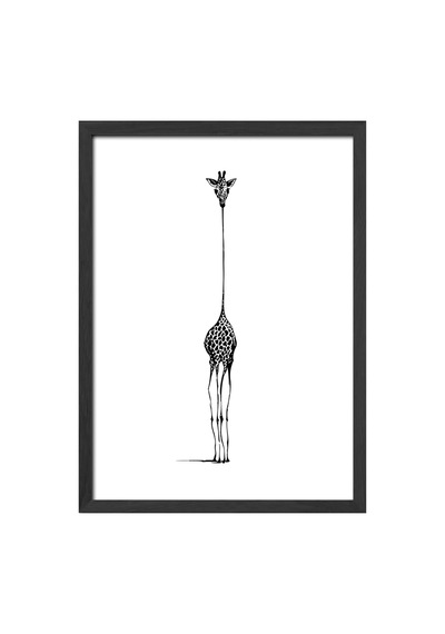 Giraffe Siyah Ahşap Çerçeveli Poster, Dekoratif Soyut Monokrom Duvar Tablosu