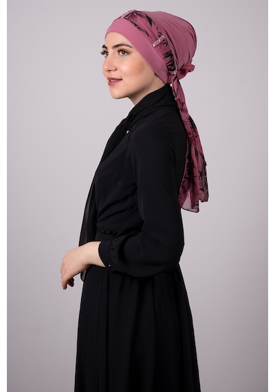 Hürrem Bone Gül Kurusu Pratik Hazır Geçmeli Tesettür Bone Sandy Kumaş Desenli (545491019) Gülkurusu