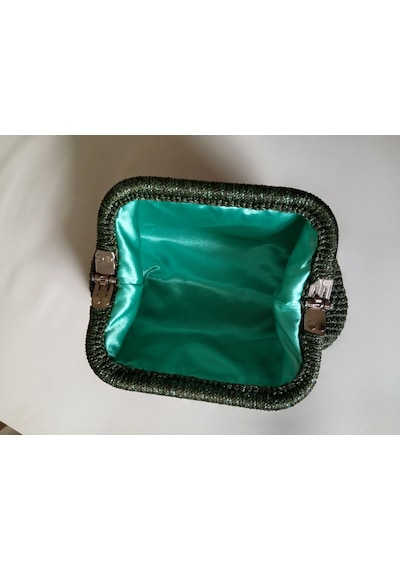 Simli El Örgüsü Kadın Clutch Çanta Astarlı Şık Gece Ve Makyaj Çantası Yesil