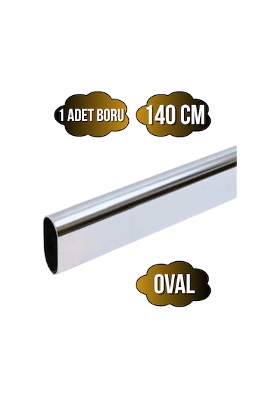 Metal Krom Oval Askı Borusu Mobilya Askı Borusu Metal 140cm Krom Oval En:15mm Boy:30mm Gri