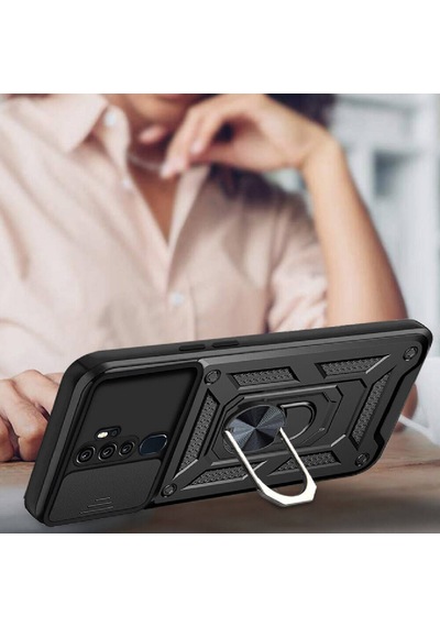Oppo A5 2020 İle Uyumlu Kılıf Magnetik Standlı Kamera Korumalı Sürgülü Kapak
