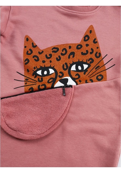 Denokids Mushi Leopar Cepli Kız Elbise Pembe