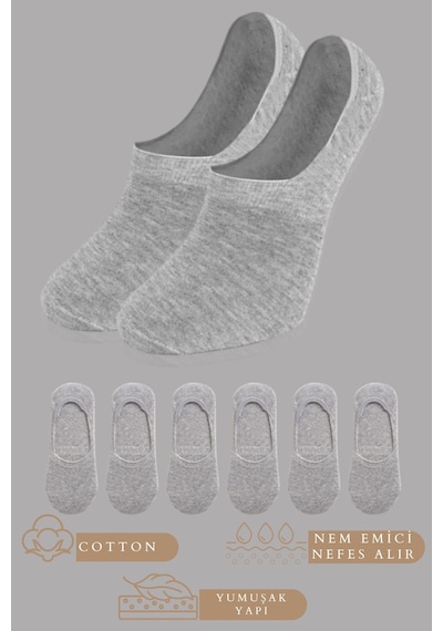 Kral Socks Kadın - Erkek Düz Desen 8'li Paket - 8 Çift Pamuklu Terletmez Babet Çorap Gri