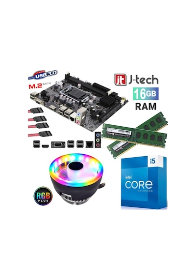J-Tech X83 i5-2400 İşlemci + 16 GB DDR4 Ram + H61 Anakart + RGB CPU Fan Bundle Set