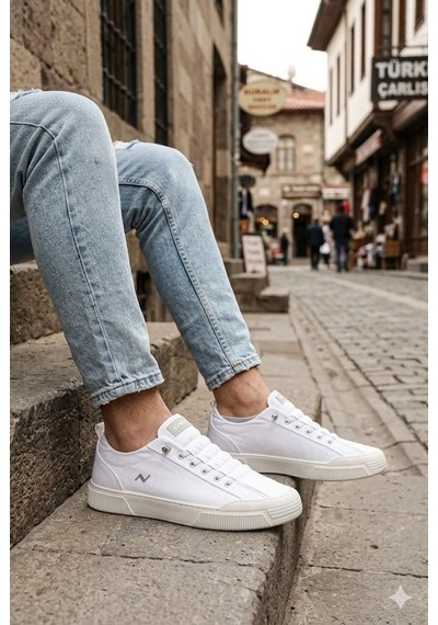 Fort Noka Champ Rahat Memory Foam İç Taban Keten Sneaker Erkek Ayakkabı Beyaz