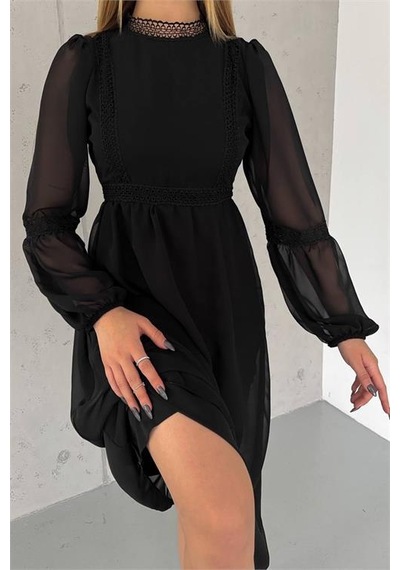 Neşeli Butik Kadın Siyah Midi Boy Astarlı Şifon Elbise Nbk2024 Siyah Neşeli Butik Kadın Siyah Midi Boy Astarlı Şifon Elbise Nbk2024 Siyah