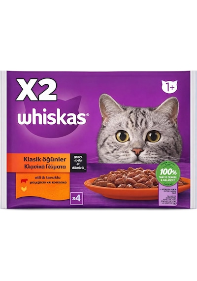 Whiskas Klasik Öğünler Sos İçinde Sığırlı Ve Tavuklu Poşet Yaş Mama 340 G 4x85 Gr