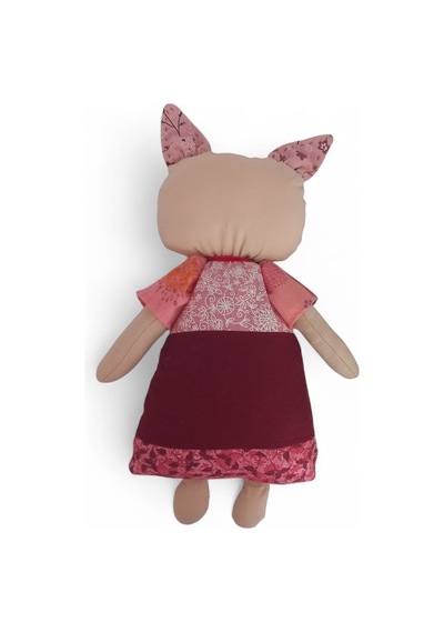 Kedi Hanım Patchwork Kırmızı Yanak Bez Bebek Patchwork