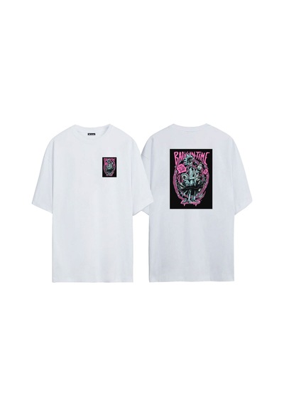 Thewert Unisex Back İn Time Ön Arka Baskılı Beyaz Oversize T-shirt