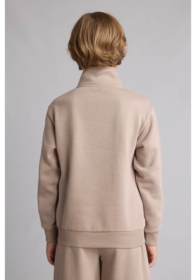 Defacto Yarım Fermuarlı Dik Yaka Vizon Erkek Çocuk Sweatshirt H9689a8/bn615