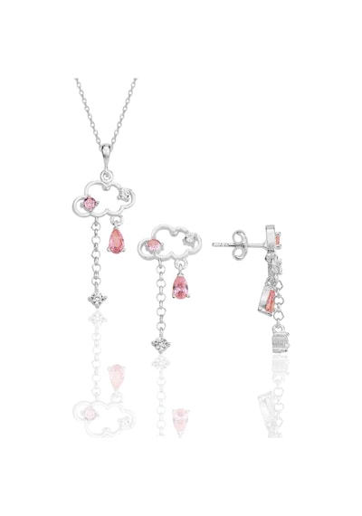 Gümüş Rodyumlu Pembe Zirkon Taşlı Bulut Kolye Ve Küpe İkili Set Barcode Beyaz
