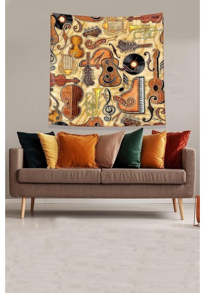 Pelangi Turuncu Müzik Aletleri Leke Tutmaz Kadife Kumaş Duvar Örtüsü Duvar Halısı Tapestry Kwll320, 35 X 50 Diğer