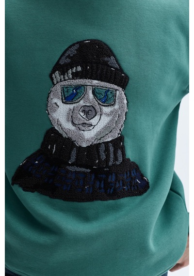 Mudo Erkek Erkek Yeşil Nakışlı Bisiklet Yaka Sweatshirt 1265073