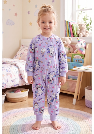 Babymod Elyaf Dolgulu 2.5 Tog 100% Pamuk Penye Astarlı Premium Kalite Kız Çocuk Uyku Tulumu Lila