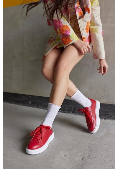 Julia Kırmızı Hakiki Deri Kadın Sneaker-Kırmızı