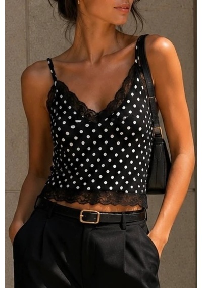 Bbbutikbasic Dantel Detaylı İp Askılı Atlet Esnek Fit Kadın Crop Bluz My3535 Siyah2