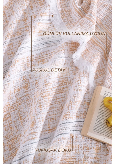 Elart Nish Battaniye Seti Çift Kişilik 4 Parça Sarı Sarı