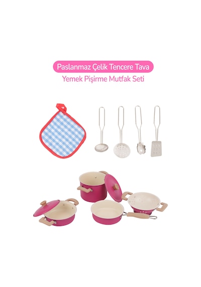 11 Parça Pembe Emaye Tencere Tava Seti