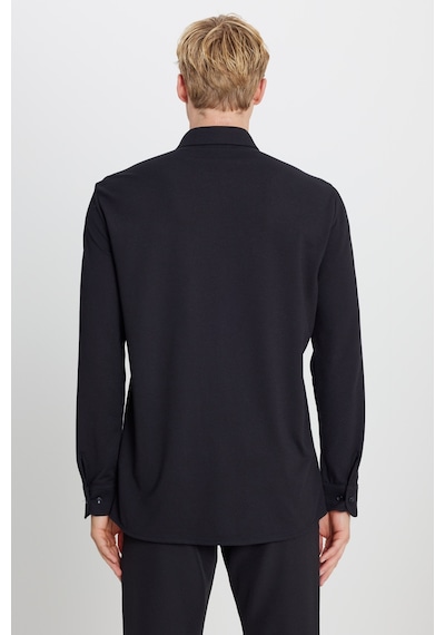 AC&Co / Altınyıldız Classics Erkek Sıyah Pamuklu Tailored Slim Fit Dar Kesim Düğmeli Yaka Örme Gömlek Siyah