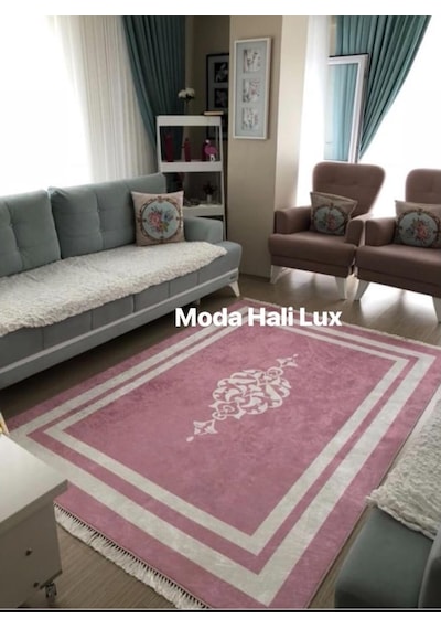 Pembe Kaymaz Taban Makinede Yıkanabilir Halı (329839900)