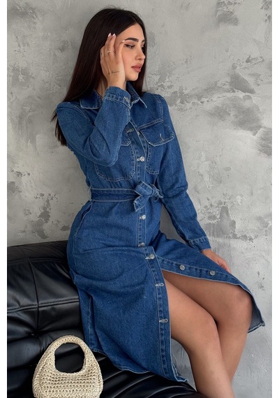 Noa & Noa Kadın Kuşaklı Düğmeli Denim Elbise Yapılandırılmış & Şehirli Stil Mavi Noa & Noa Kadın Kuşaklı Düğmeli Denim Elbise Yapılandırılmış & Şehirli Stil Mavi