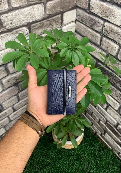 Guard Lacivert Croco Desenli Hakiki Deri Lastikli Spor Kartlık Erkek P1041 Lacivert