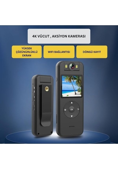 4k Wifi Vücut Kamerası - Video Kaydı - 256 Gb Destekli - 1400mah Batarya