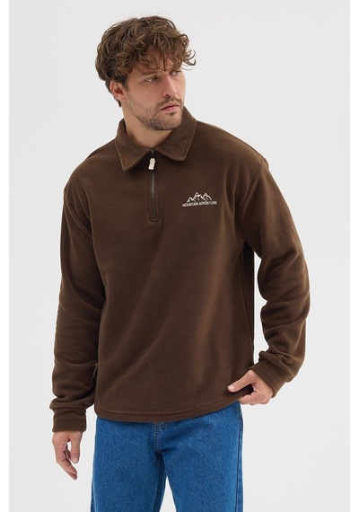 Polostate Erkek Tüylenme Yapmayan Soğuk Geçirmez Sweatshirt Kahverengi Kahverengi