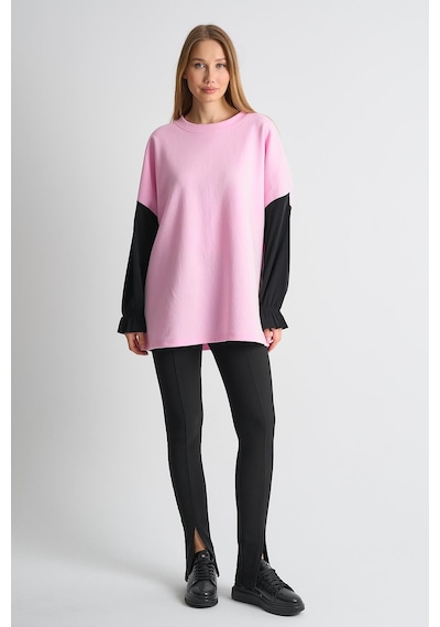 Alexander Gardi Alexandergardı Fırfırlı Kol Detaylı Garnili Renk Bloklu Kadın Sweatshirt Pembe