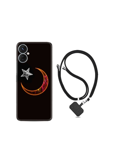 Tecno Spark 9T Kılıf İpli Boyun Askılı Desenli Silikon Ay Yıldız 1884
