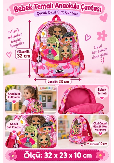 Lol Omg Anaokulu Okul Çantası Çocuk Sırt Çantası Günlük Okul Kullanımı 32 X 23 X 10 Cm Çok Renkli