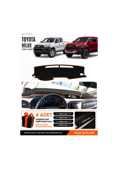 Toyota Hilux 2016-2025 Uyumlu Torpido Örtüsü, Torpido Kılıfı - Siyah Kahverengi