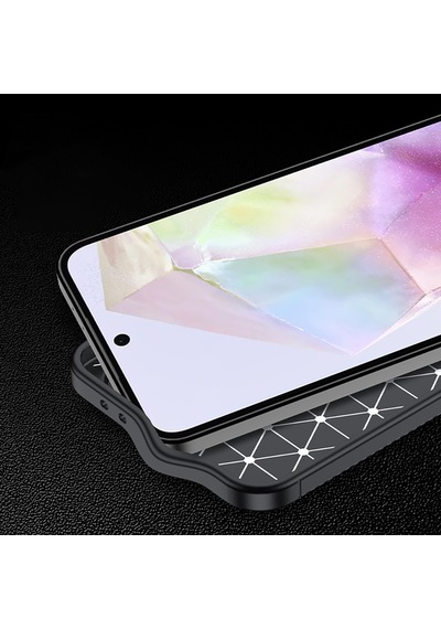 Samsung Uyumlu GalaxyA36 Kılıf Karbon Görünümlü Silikon Kamera Korumalı Üstün Koruma Celikaksesuar Siyah