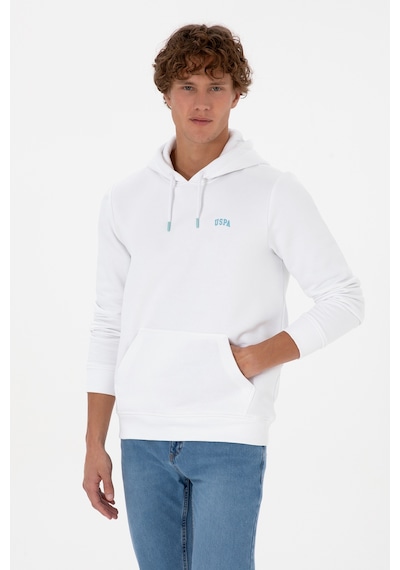 U.S. Polo Assn. Erkek Regular Fit Kapüşonlu Şardonlu Beyaz Basic Sweatshirt 50315582-VR013