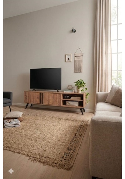 Tv Ünitesi 2 Kapaklı Raflı Dolaplı Tv Sehpası Atlantik Çam
