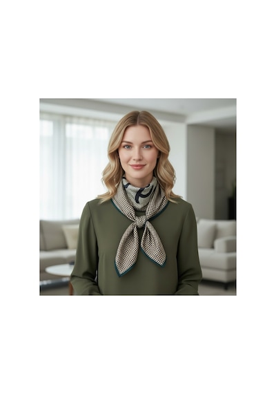 Deserto Fashion Saf İpek Twill Eşarp - Özel Tasarım Tok Duruşlu 90x90-1697 Çok Renkli