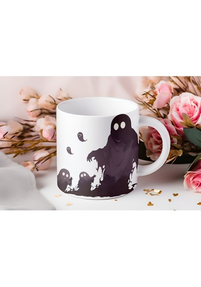 Hayalet Ailesi Desenli Kupa Spooky Ruhunu Sevenlere Özel Eğlenceli Hediye Bardak Beyaz