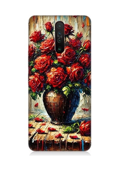 Xiaomi Poco X2 Uyumlu Kırmızı Vazoda Gül Ziyafeti Desenli Silikon Kılıf Çok Renkli