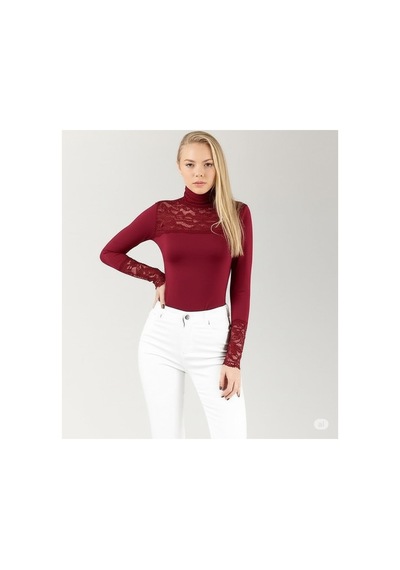 Unika Boutique Kadın Uzun Kollu Dantelli Body Bordo