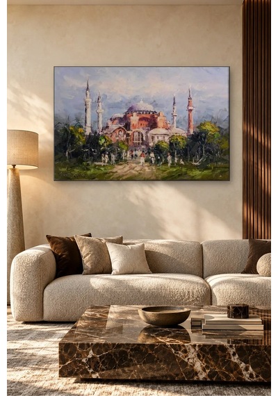 Fida Yağlı Boya Ayasofya Ve Bahçesinde Yürüyenler Canvas Tablo Çok Renkli