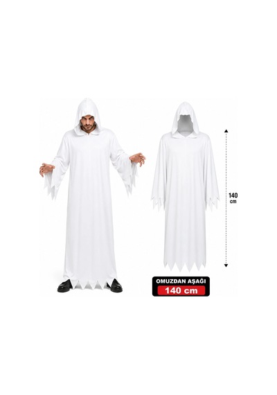 Yetişkin Beyaz Kapüşonlu Cellat Hayalet Kostümü 140 Cm