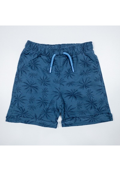 Momikon Unisex Palmiye Desenli Pamuklu Indigo Şort İndigo