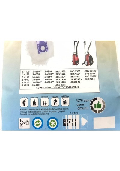 Arçelik S4120 Sentetik Süpürge Uyumlu Toz Torbası 5 Adet