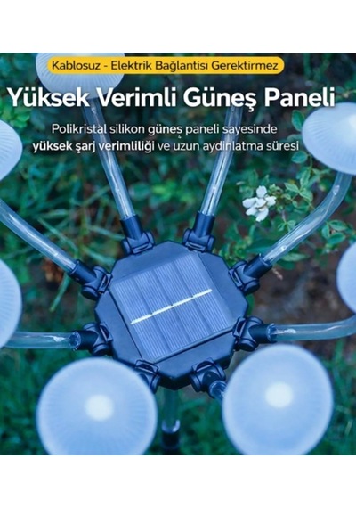 Solar 8 Mantarlı Led Güneş Enerjili Kazıklı Bahçe Lambası Bahçe Çim Peyzaj Dekorasyon Lambası 1