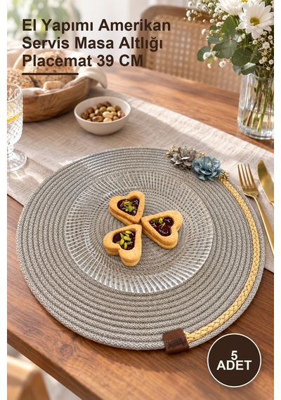 5 Adet Jüt Örme Çiçekli Supla El Yapımı Amerikan Servis Masa Altlığı Placemat 39 Cm Diğer
