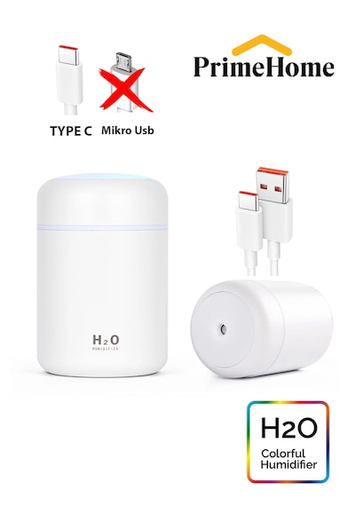 Şarjlı H2o 300 Ml Ultrasonik Hava Nemlendirici Ve Aroma Difüzörü Type C Girişli