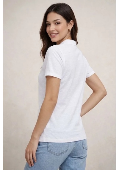 Efnaz Style Polo Yaka Pike Kumaş Düğmeli Basic Tişört T-shirt Günlük Rahat - Beyaz