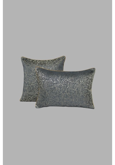 Kırlent Kılıfı Desenli Jakarlı Dokuma Kumaş 2'li 45x45 Ve 35x50 Çift Taraflı Biyeli Füme
