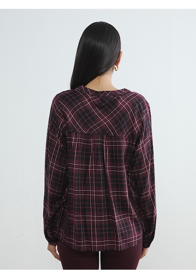 Lcw Everyday Bordo Kaçık Yaka Ekose Oversize Bluz