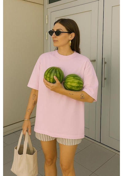 Oversize Unisex Tişört Pembe
